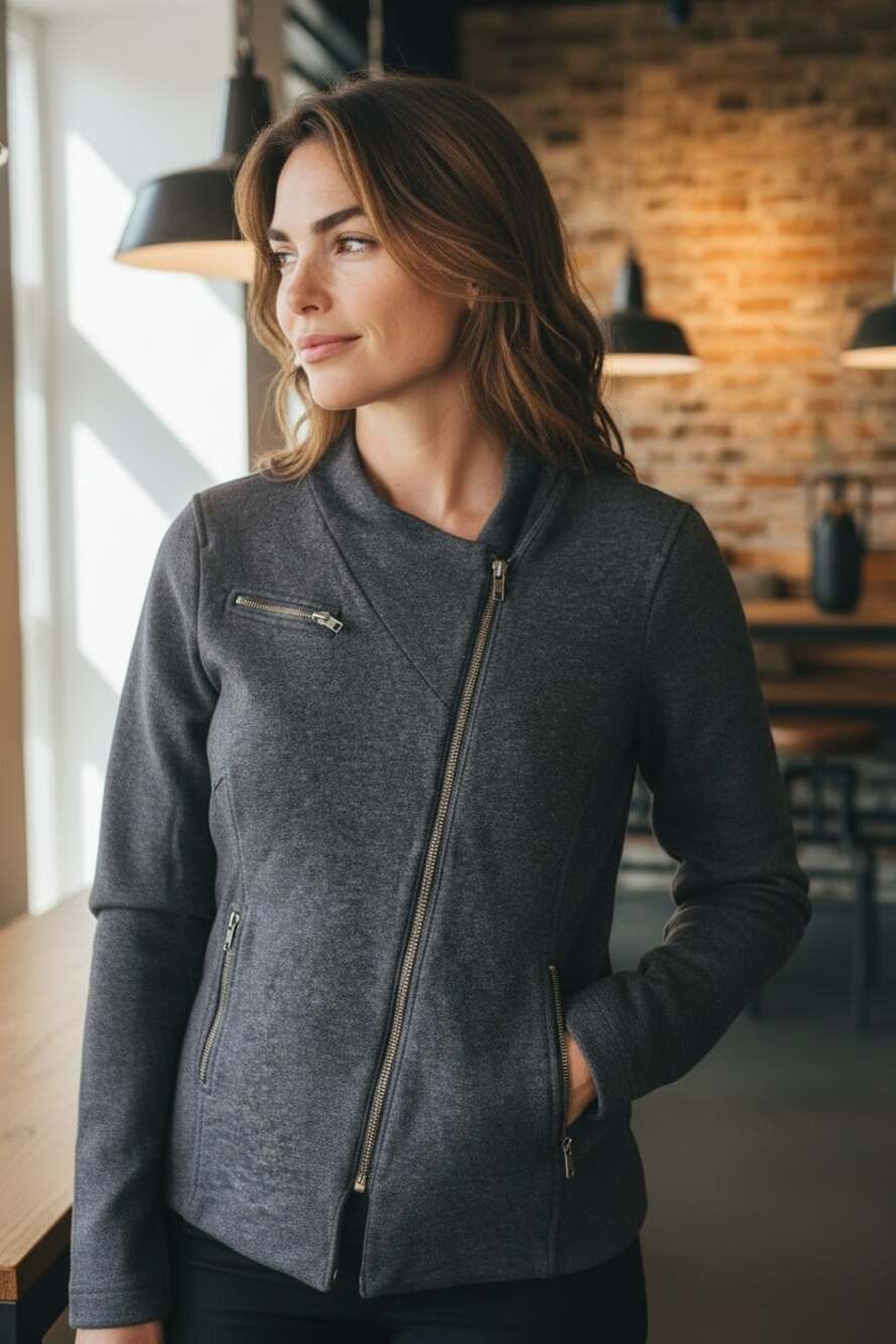 Eileen Fisher Cotton Moto Jacket  Asymmetrical Zip Streetwear  Small D30 New